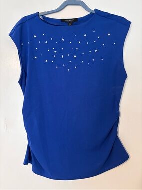 Worthington Cobalt Blue Sleeveless Top with Scattered Front Rhinestones